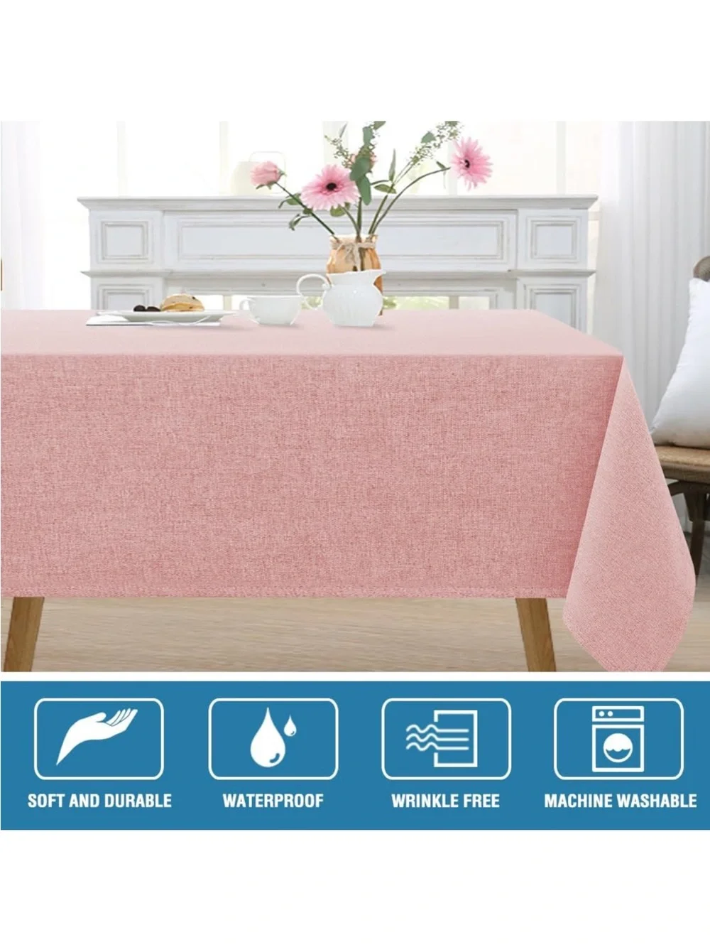 NEW H.VERSAILTEX Linen Textured Tablecloth. Waterproof. Spill-proof Wrinkle free